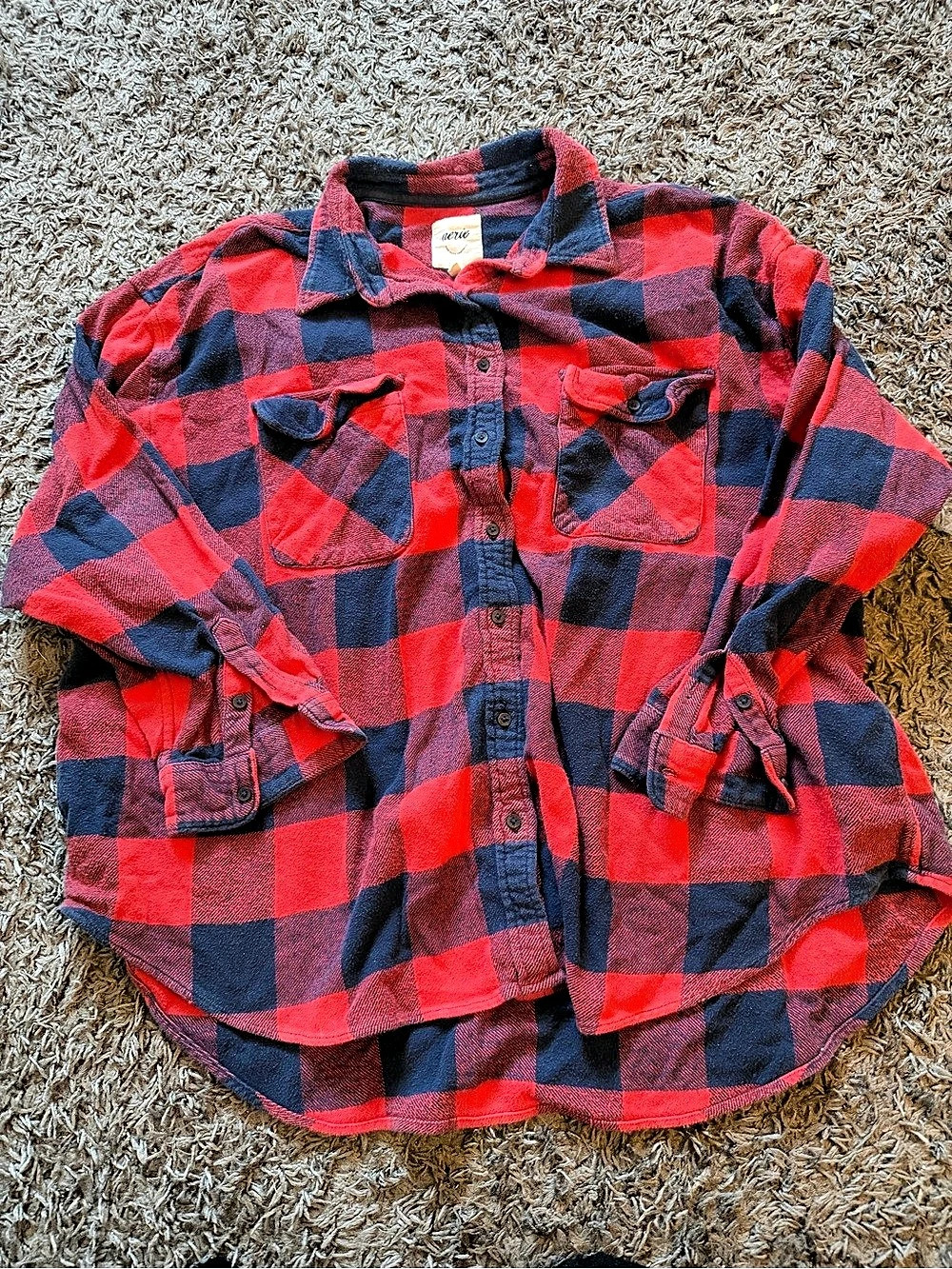 Aerie Plaid Button Down Shirt Red & Blue XL